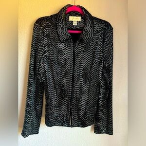 Vintage 80s Janine Black Velvet 3D Metallic Silver Embellished Zip Up Jacket M